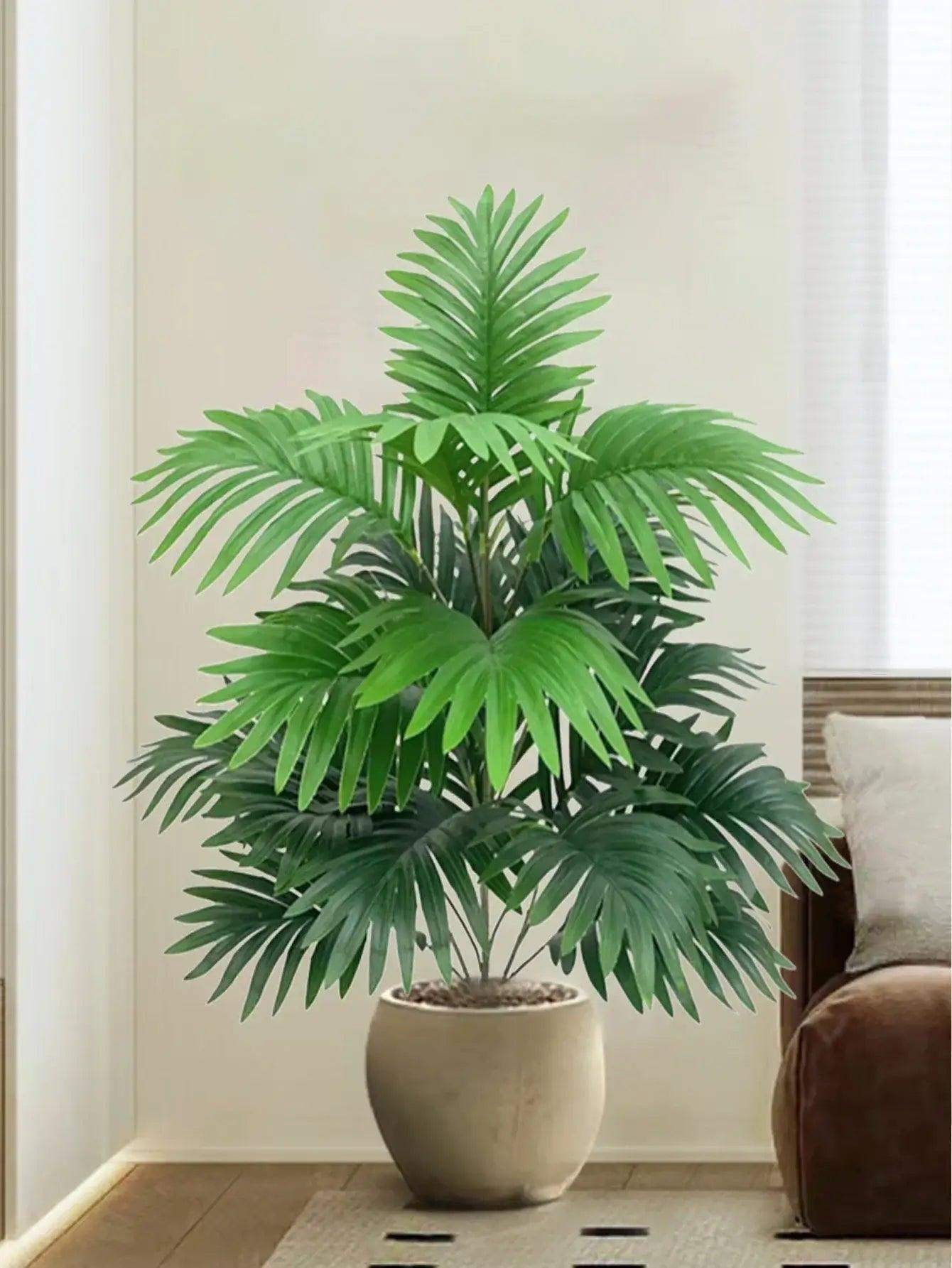 70-80cm Large Artificial Palm Tree Tropical Green Leaves Fake Plants Plastic Monstera Faux Tree Branch for Home Kitchen Decor - Sublake 
