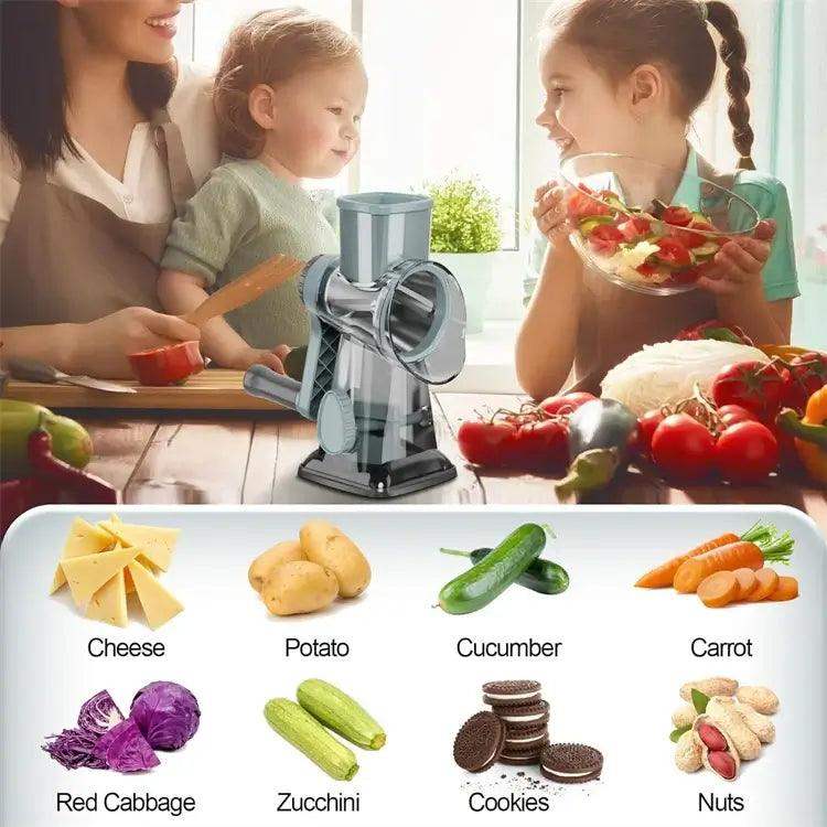 Stainless steel drum cutting cheese in best manual rotary grater