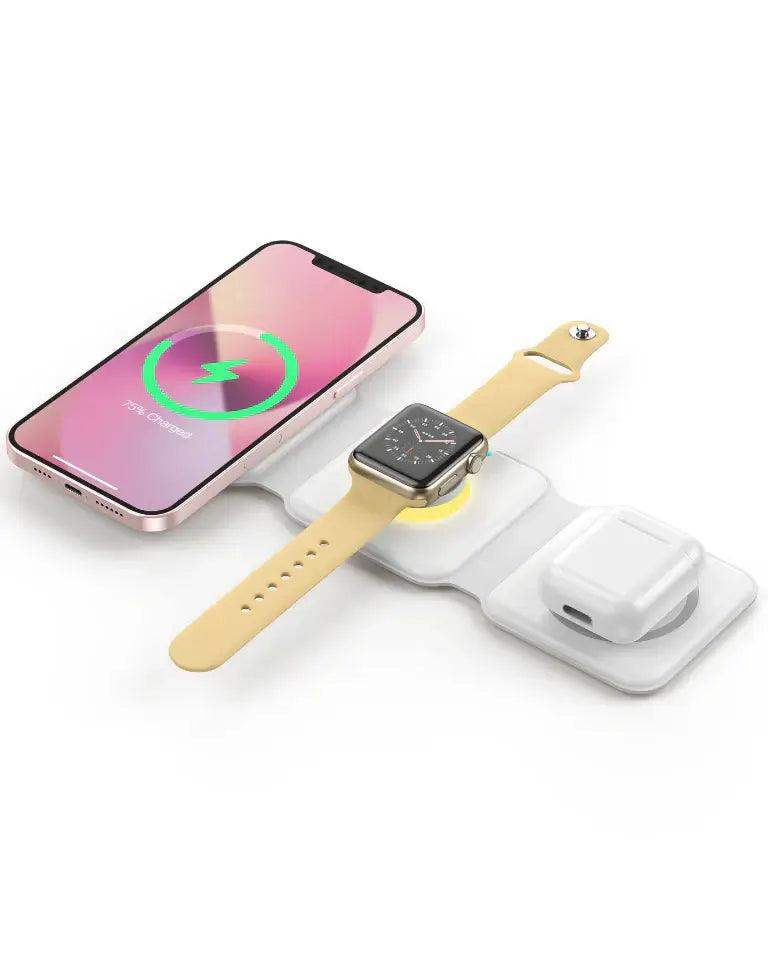 Folding Wireless Charger 3 in 1 - Magnetic Suction - Black // Sublake 