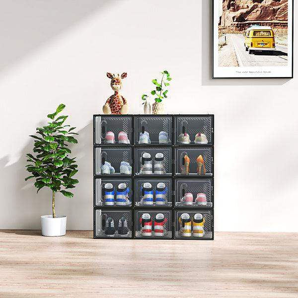 12 pieces plastic shoe box with mesh - Sleek black // Sublake 