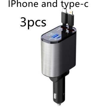 300% Car Charger iphone & Type-C Retractable Adapter - Sublake 
