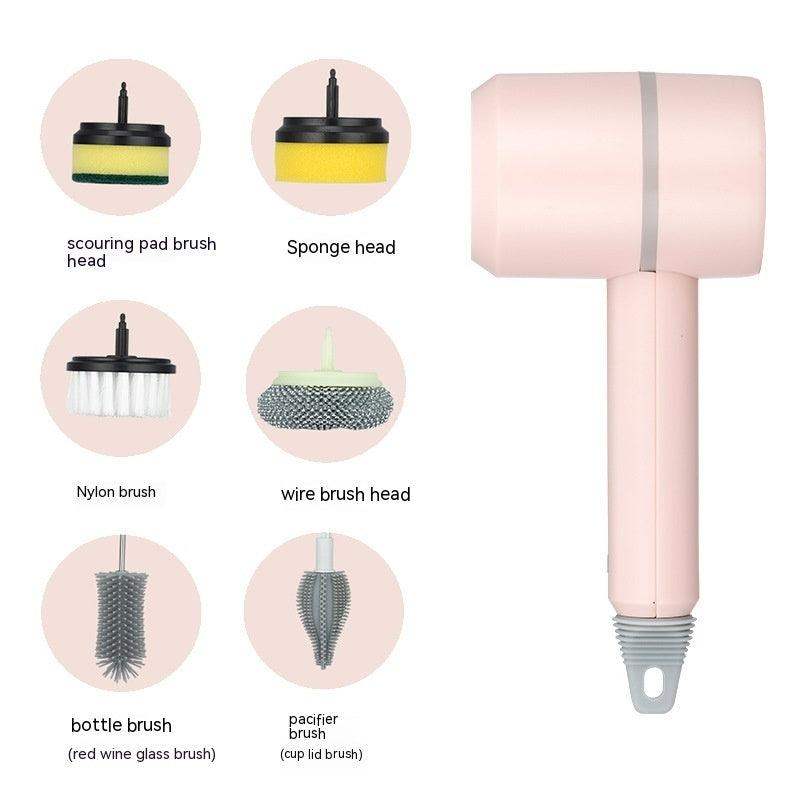 Automatic USB dishes & bathtubs cleaning brush - Pink / Six headed // Sublake 
