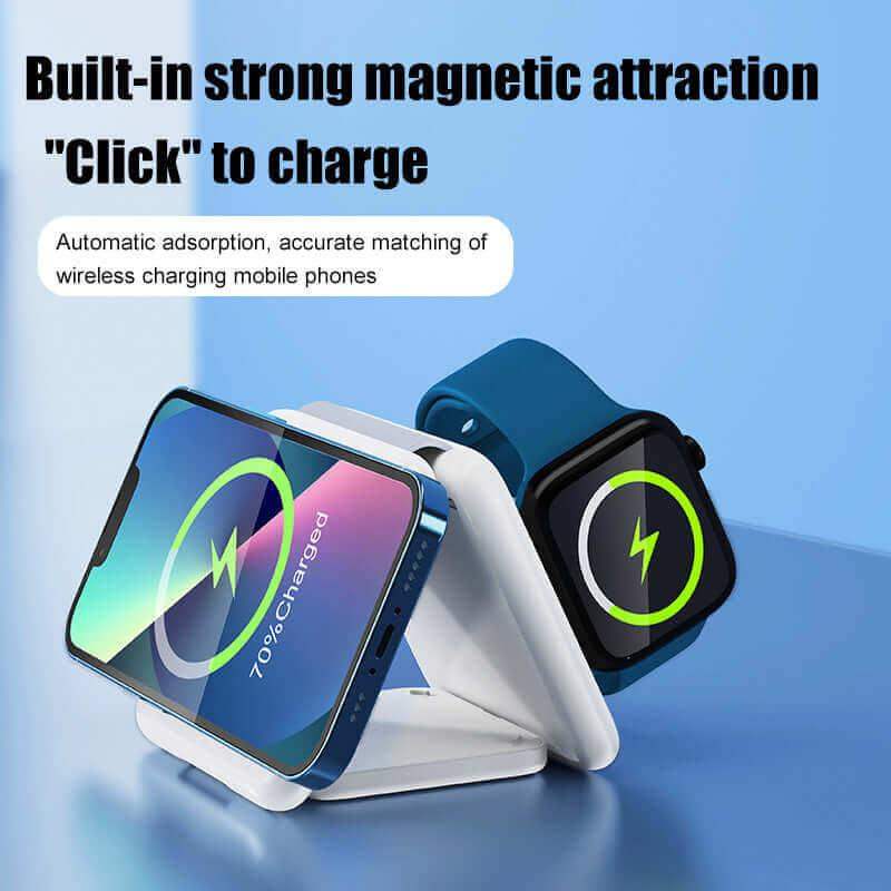 Folding Wireless Charger 3 in 1 - Magnetic Suction - Black // Sublake 