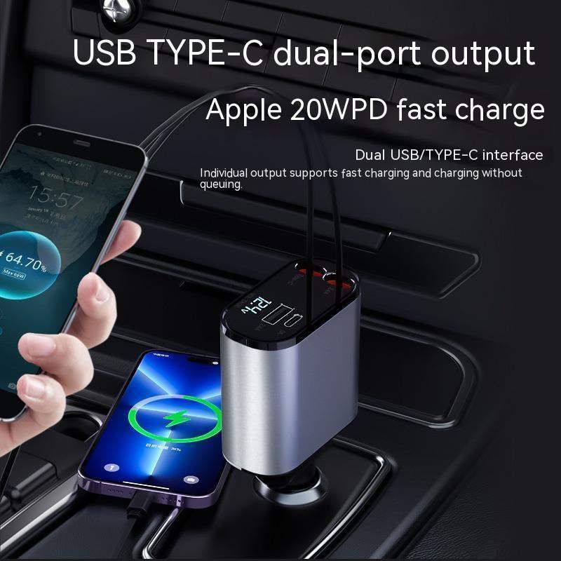 300% Car Charger iphone & Type-C Retractable Adapter - Sublake 