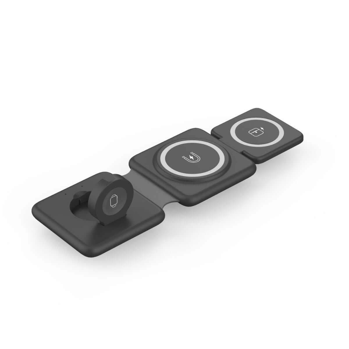 Folding Wireless Charger 3 in 1 - Magnetic Suction - Black // Sublake 
