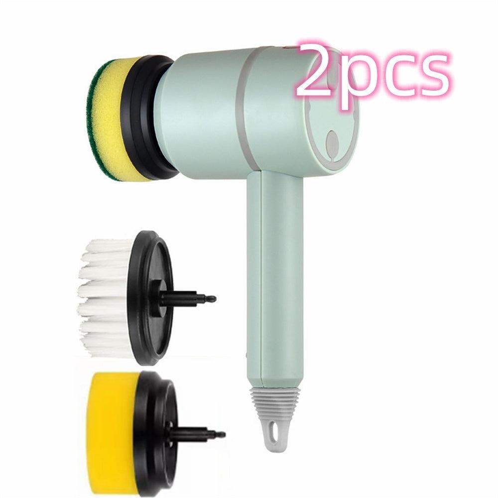 Automatic USB dishes & bathtubs cleaning brush - Green 2pcs / With 3brush heads1200mAh // Sublake 