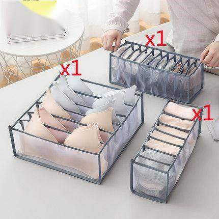 Non-woven fabric underwear storage box - Grey / 3 pcs // Sublake 